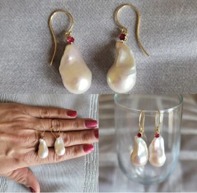 Baroque Pearls and Rubys 18k Earrings - Image 1 of 4