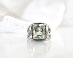 Victoria Wieck Sterling Silver 925 Heated Green Amethyst Diamond Bridge Ring 9 - Picture 1 of 22