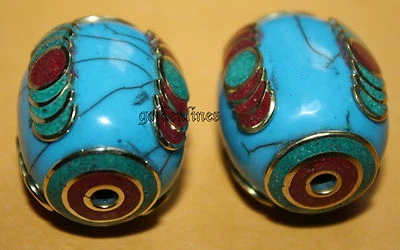 Nepal beads Turquoise beads 2 Nepalese Beads Tibet Beads handmade beads BD933 - Image 1 of 3
