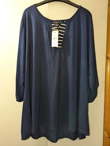 Evans Blouse T Shirt Size 30 -32 Blue Top Long Sleeve New Tags V Neck - Picture 1 of 10