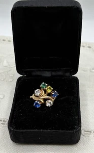 14k Yellow Gold Multi Color 6 Gemstone Cluster Ring CZ Sapphire Emerald size 6 - Picture 1 of 10