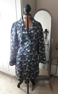 Fabulous Ness Coat Raincoat Size 14 Blue Tea Cup design VGC - Picture 1 of 12