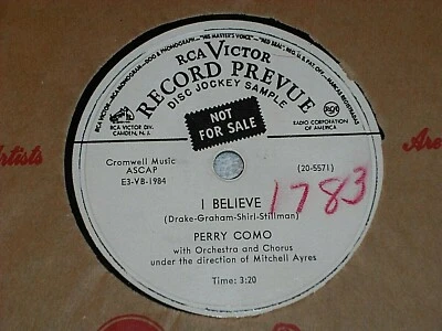 PERRY COMO-I Believe (1953) DJ/Promo RCA-VICTOR 10" 78 RPM Single Foto 1 de 3