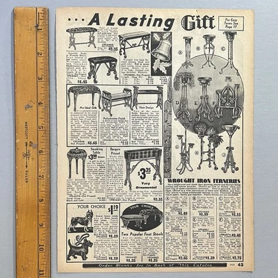 1931 Art Deco Hierro Forjado Ferretes Plantas Soportes Taburetes Bancos SEARS IMPRESIÓN ANUNCIO Foto 1 de 4