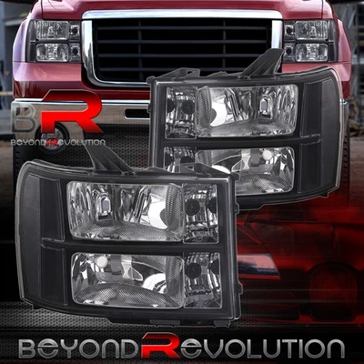 适用于 2007 - 2014 年 Sierra 替换黑色外壳车头灯 + 透明转角信号 — 第 1/4 张图片