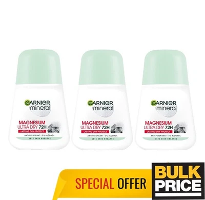 Garnier Mineral Magnesium Ultra Dry Deodorant Roll-On 72H Sweat Protect 3-Pack - Image 1 of 4