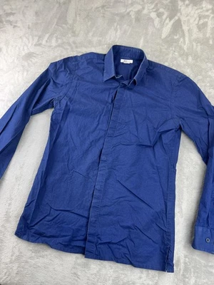 Helmut Lang Shirt Mens Small Blue Long Sleeve Hidden Button Up Casual Modern - Image 1 of 4