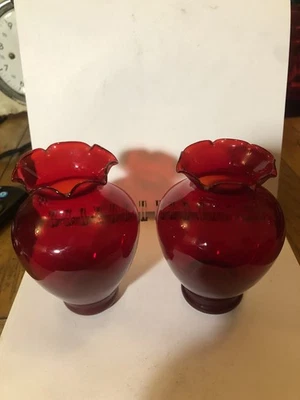 Vintage Anchor Hocking Small Posy Vase Royal Ruby Glass 1930's a pair H 10.5cm - Image 1 of 4
