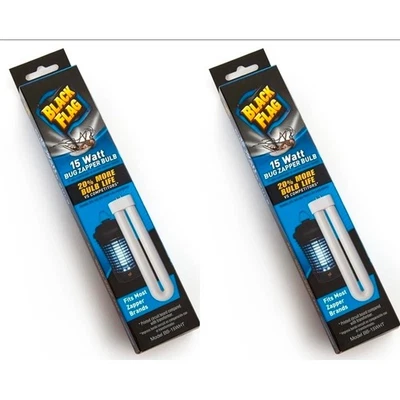 Black Flag 15 Watt Bug Zapper Bulbs Qty of 2 U Shaped 2 Pin Model BB15WHT New - Image 1 of 4