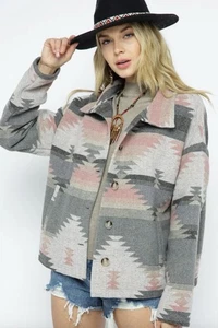 Blue B Aztec Pink and Grey Jacket Western Boho Cozy Pockets Soft Comfy Sz S - Picture 1 of 8