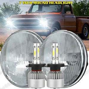7 Inch led GLASS Headlight Round, ORIGINAL CLASSIC LOOK Conversion Chrome pair - Picture 1 of 12