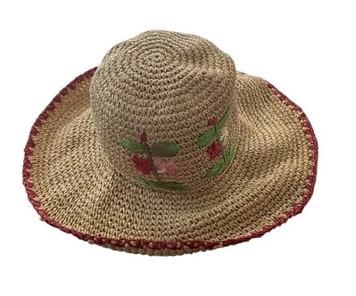 Sombrero cubo de papel de paja para mujer bordado flor flojo sol Foto 1 de 4