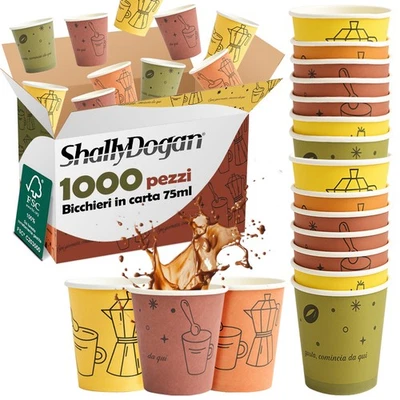 1000 Bicchierini da Caffè Monouso Decoro Moka Bicchieri 75ml Usa e Getta - Immagine 1 di 4