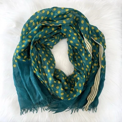 Bufanda boho Anthropologie Ahujasons verde azulado y amarillo mezclado de lana a lunares Foto 1 de 4