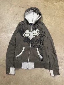 Fox Racing Zip up Hoodie Jacket Knit Green Y2K Grunge Motocross Streetwear Men L - Picture 1 of 6