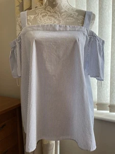 Esprit Women’s Blue & White Striped Shoulder Strap And Off Shoulder Top Size 16 - Picture 1 of 10
