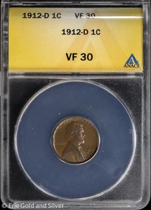 1912-D 1C Lincoln Wheat Cent ANACS VF 30 - Picture 1 of 4