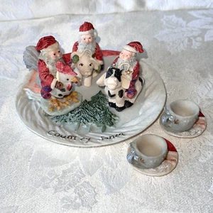 Vintage Popular Imports Christmas "Country Santa" 10 Piece Miniature Tea Set - Picture 1 of 23