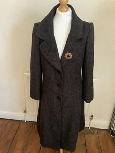 Minuet Brown Black Animal Print Coat UK12 wool mix - Picture 1 of 11