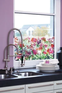 1.5m X 45cm STATIC CLING STAINED GLASS FLOWERS FABLON D-C-FIX VINYL FILM WRAP - Picture 1 of 8