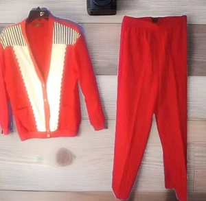 Southern Lady casual Top Pants Outfit 2 piece pant Suit Bottom top sz S USA Red - Picture 1 of 11