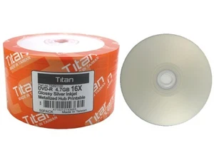 200 Titan Brand 16X Disco de inyección de tinta plateada brillante DVD-R DVDR 4,7 GB - Imagen 1 de 1