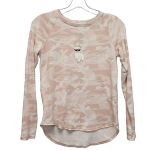 Hand Printed Upcycled Girls 10/12 Long Sleeve Cool Llama Pink Camo Sweatshirt - Picture 1 of 4