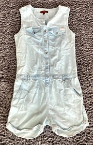 Seven 7 For All Mankind Chambray Short Romper Light Blue Denim Size M Girls - Picture 1 of 11