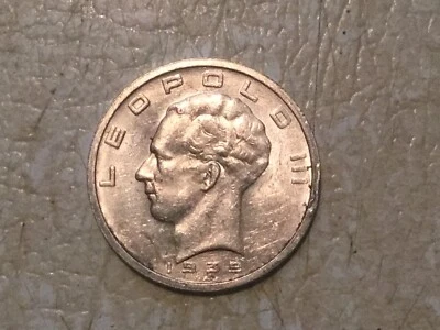 1939 BELGIUM King Leopold III w 9 Shields Genuine Silver 50 Francs Coin WW2 Coin - Image 1 of 2