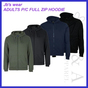 Jb's wear Unisex Adults Poly Cotton Full Zip Hoodie Jacket Front Hand Pockets - Picture 1 of 6