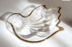 Mikasa Paloma Dulce Plato de Caramelo Cristal Transparente Borde Oro Pájaro Japón - Imagen 1 de 4