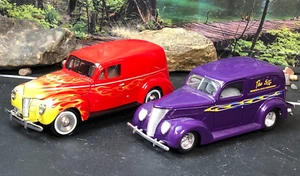 Imperfect 1:24 Diecast PURPLE 1937 Bank RED 1940 FORD SEDAN DELIVERY No Box - Picture 1 of 17