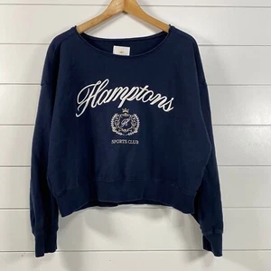 Lazy Sunday Womens Hamptons Sports Club Embroidered Sweatshirt M 100 Cotton Crop - Picture 1 of 10