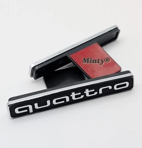 QUATTRO Silver Black ABS Front Grill Badge Emblem Adhesive Style For Audi - Picture 1 of 4