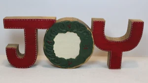 Vtg Joy Christmas Sign Decor Hand Painted Wood Simple Country Shelf Sitter - Picture 1 of 4