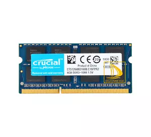 Crucial 4GB 2RX8 PC3-8500S DDR3 1066Mhz SODIMM Laptop Memory RAM 204Pin Test #*) - Picture 1 of 3
