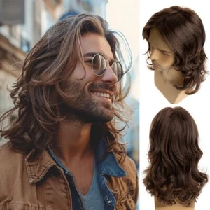 Natural Synthetic Cosplay Wigs for Men Curly Long Brown Hair Nightclub Bar - Picture 1 of 11