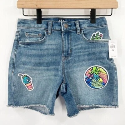 Gap NWT Vintage Patch Stretch Midi Shorts Girls Size 16 Slim Summer Retro Denim - Image 1 of 4
