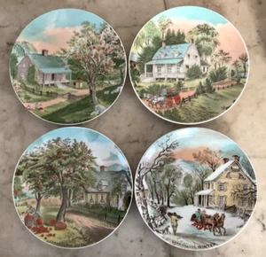 Colección de 4 platos de temporada Currier & Ives vintage 6,5" - Japón - Juego de 4 - Imagen 1 de 6
