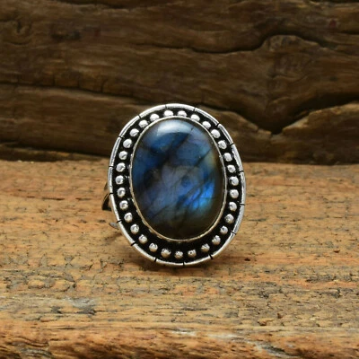 Glorioso Pietra Labradorite 925 Argento Sterling Artigianale Anello Tutti Misura - Immagine 1 di 4