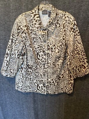 Chaqueta Chicos Mujer Talla 3 XL Marrón Tostado Estampado Animal Puño Abatible Botón Adiciones Foto 1 de 4