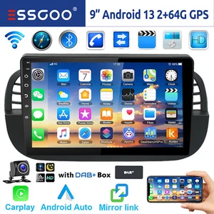 Für Fiat 500 2007-2015 Autoradio 9" DAB+ Android 13 Carplay GPS NAVI RDS 64G KAM - Bild 1 von 14