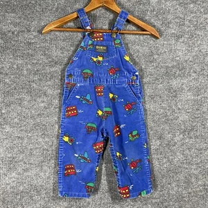 VINTAGE OshKosh Boys Overalls Blue Corduroy Planes Helicopter Boat 24 Months - Picture 1 of 16
