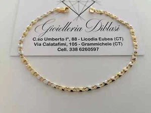 18K YELLOW WHITE GOLD BRACELET 3mm ALTERNATE 3+3 OVAL DOUBLE ROUNDED LINK 8.3" - Picture 1 of 9