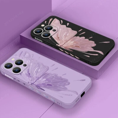 Butterfly Phone Case For iPhone 15 Pro Max 14 13 12 11 8 XR Slim Silicone Cover - Image 1 of 4