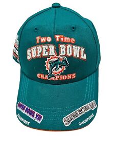Vintage Miami Dolphins Reebok 2x Super Bowl Champs Snap Back Twill Cap One Size