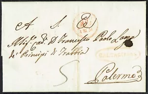 Kingdom of Two Sicilies 1825 Caltagirone-Palermo Red CALTAGIRONE Red 'MSG/AMM' - Picture 1 of 2
