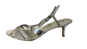 Fioni Patent Glitter Strappy Silver Faux Leather Heels Women’s Size 11 Shoes - Picture 1 of 10