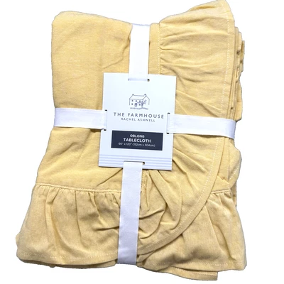 Rachel Ashwell Farmhouse Yellow Ruffle 60x120 Tablecloth Cottage Chic Summer NEW - Image 1 of 4