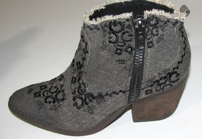 Naughty Monkey Botas de Tacón al Tobillo Cremallera Lateral Tweed-Lona Bordada Gris Wm. 9,5 Foto 1 de 4